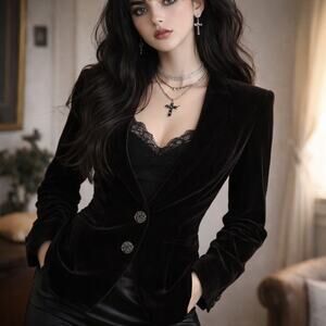 Y2K SK & Company Velvet Womens Blazer Sz 10 WhimsiGoth Stevie Nicks Holiday Dark